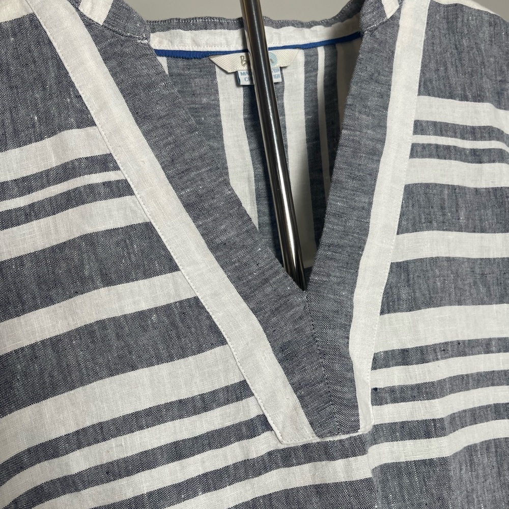 Boden | Linen Striped Split Neck Shift Dress Pock… - image 3